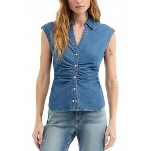 NEW VERONICA BEARD sera denim button-down shirt in serendipity
